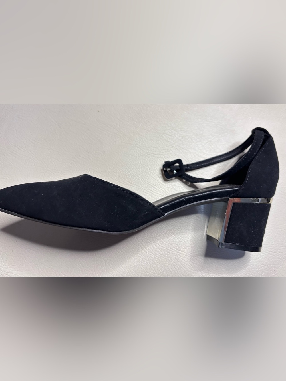 Ardene Black Suede Pointed Ankle-Strap Block Heel